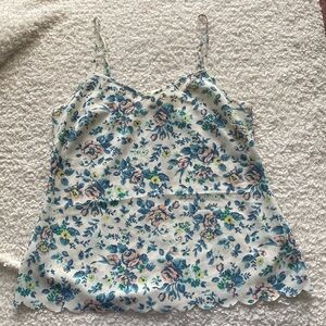 E by Eloise Strapless tank top with floral print and scalloped hem